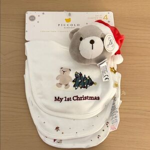Christmas Bib Set - White and Gray